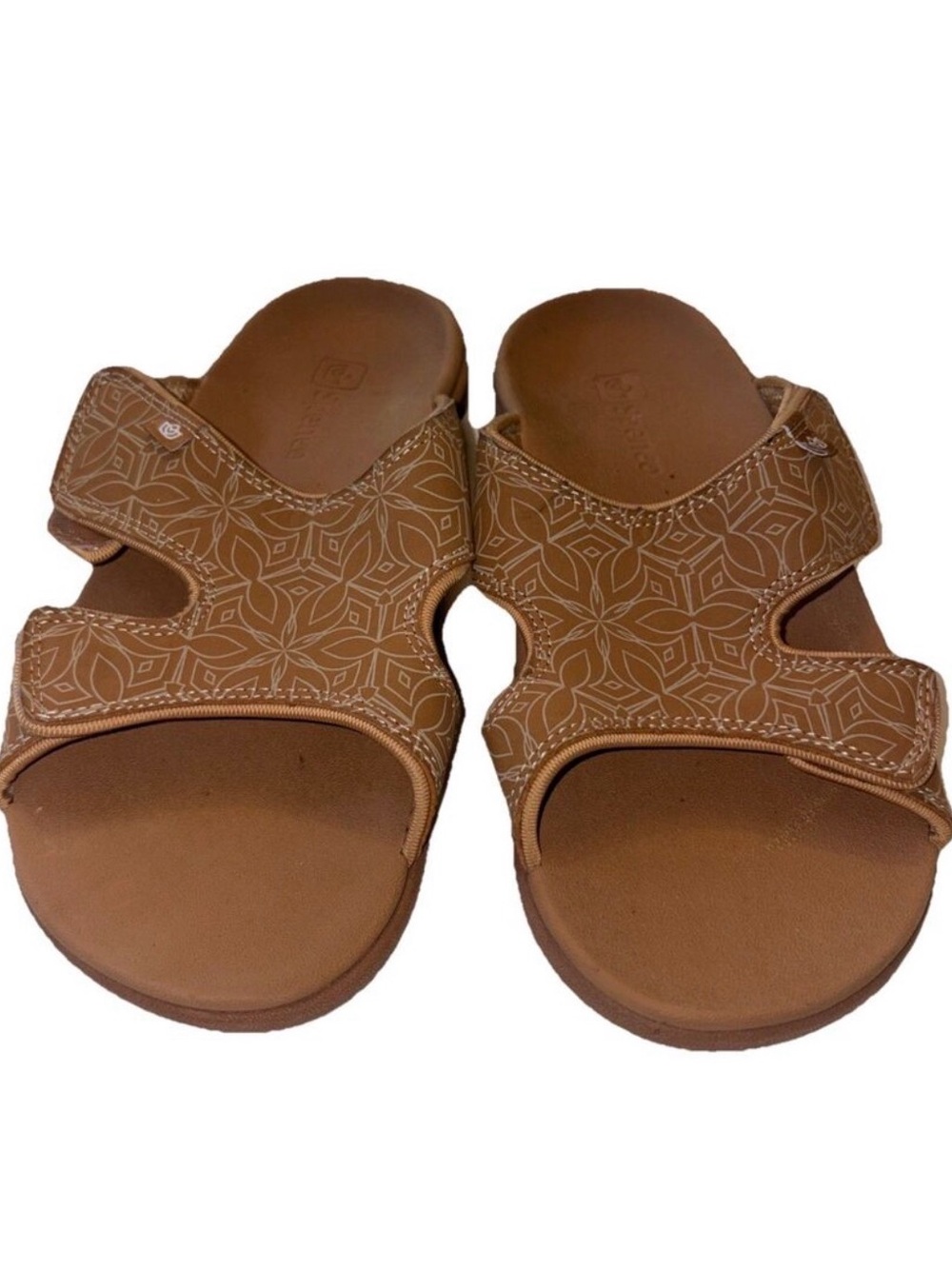 Spenco Orthotic Slide Sandals Kholo Wave Boheme Tan Size 9 WIDE